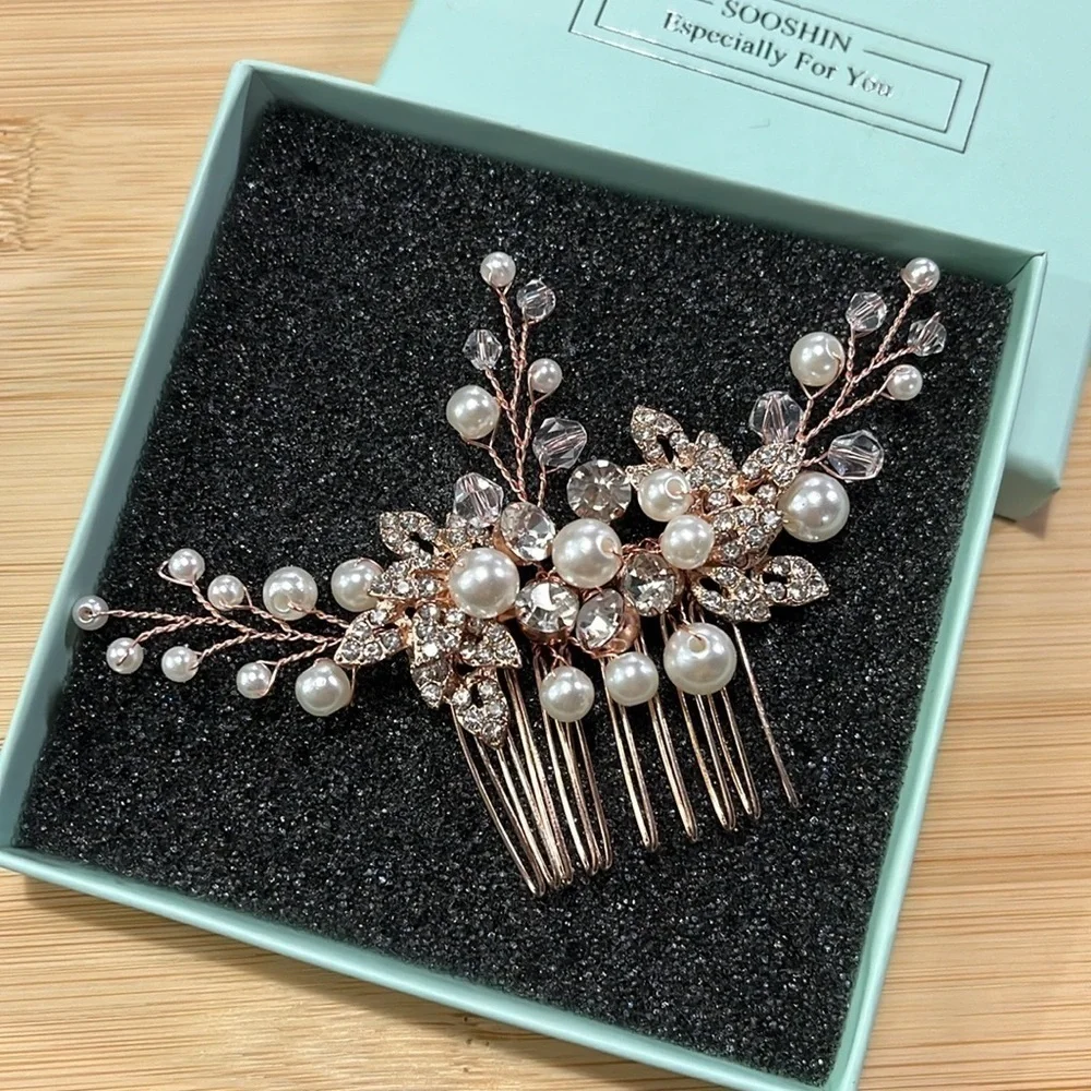 Brand New Crystal Rhinestone Pearl Floral Hair Comb Headpiece Wedding Accessory